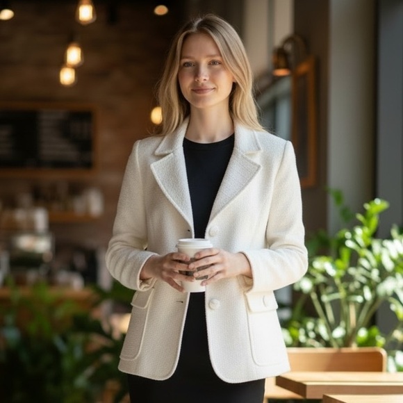 Holt Renfrew Jackets & Blazers - Holt Renfrew - Chic Cream Women's Blazer - Office Chic, Feminine - Size 0